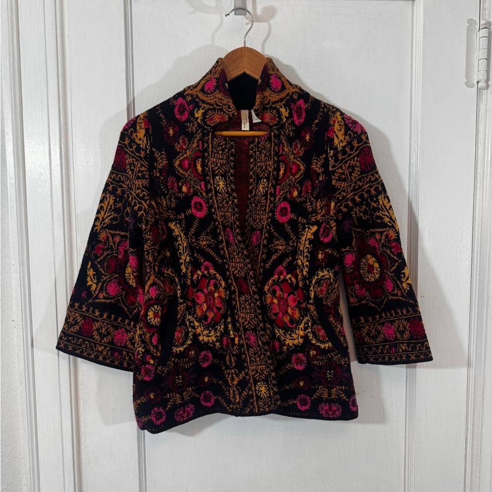 Anthropologie Cardigan Granola Grannycore XS Black Pink - Picture 1 of 7